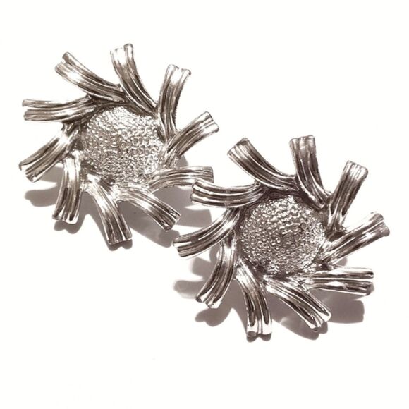 Coro Vintage Silver Tone Starburst Clip Earrings Mid Century Design - Picture 1 of 5